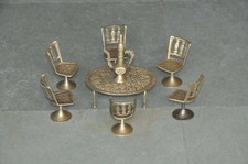 Vintage Brass Handcrafted Engraved Penny Table Chair Set With Glass & Kettle