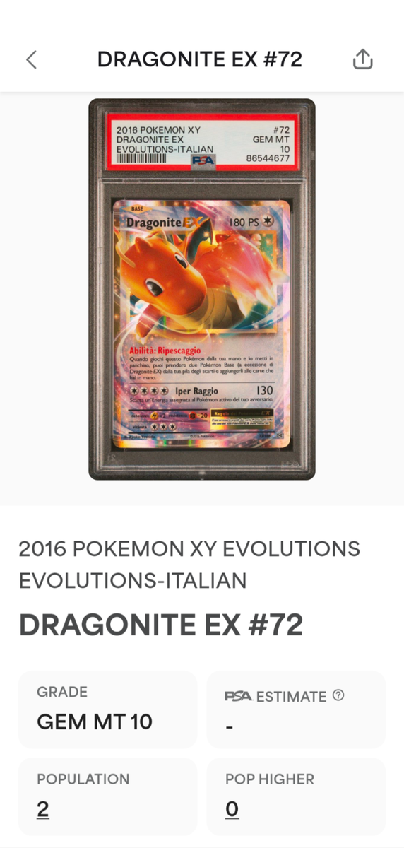 Pokemon PSA 10 Dragonite Ex #72 XY Evolutions 2016 Italiano | eBay