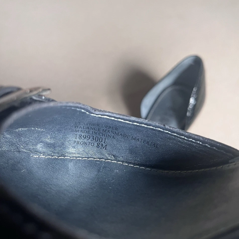 Y2K Negro Hebilla Charol Franco Sarto Mujer Tacones Ajuste 8.5 Foto 3 de 4