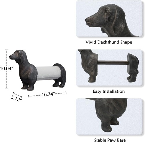 Vintage Dachshund Dog Paper Towel Holder Black Wiener Tissue - Picture 6 of 8