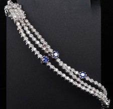 Sapphire & 2.00ct Diamond Set 18ct White Gold Tennis Bracelet 15.5cm Val $15950