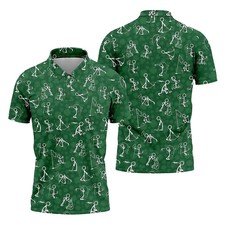 Patrick's Day Golf Polo, Funny Stick Figure Golf Pose 3D Polo Shirt Men  Women