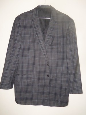 BA430- MINT Royal Classic WOOL CANVASSED GRAY PLAID S. COAT- 46R - Surgeon Cuffs