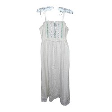 Vintage 70s 80s White Eyelet Prairie Maxi Dress XS Cottagecore Lace Ribbon