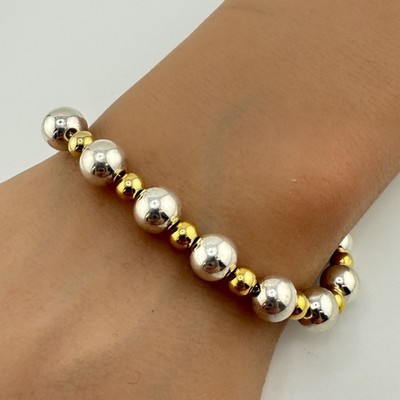 Vintage 925 Sterlingsilber bicolor Kugel Perlen Armband 6,75'' (6,7 g)