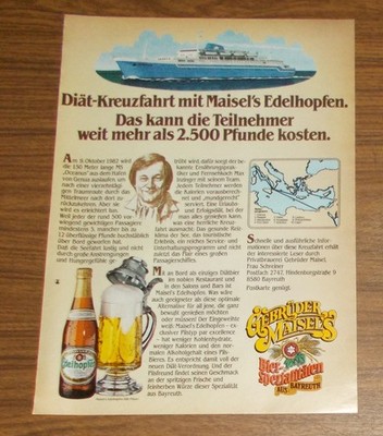 Rare Advertising Maisel's Noble Hops Diet Cruise MS OCEANUS Mediterranean 1982