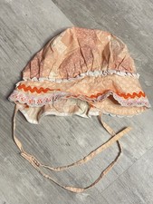 Antique Baby Bonnet Tulle Lace Peach Ribbon