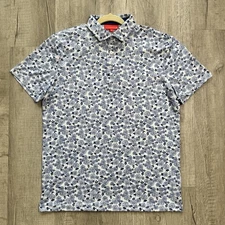 Redvanly Fordune Golf Polo Mens Size Medium M Blue Floral Shirt Stretch Tennis
