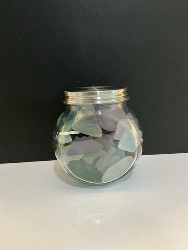 Genuine Tumbled Beach Sea Glass for Crafts, Jewelry, and Decor In Decorative Jar