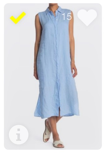 Theory Minimalist Lagenlook 100% Linen Sky Blue Button Down Shirt Dress S/M