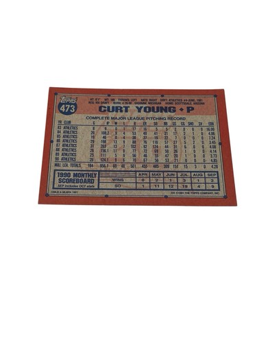 1991 Topps #473 Curt Young Baseball Sport Sammelkarte Raw - Bild 2 von 2