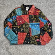 Coldwater Creek Jacket Womens Medium Multicolor Satin Quilted Patchwork Boho