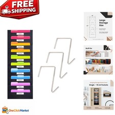 Heavy-Duty Wall File Organizer   10 Pocket Black Chart with Over Door Hangers