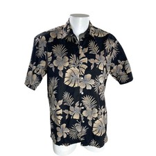 Camicia Aloha Tori Richard Hawaii Grande Fiori Di Ibisco Neri E Marroni