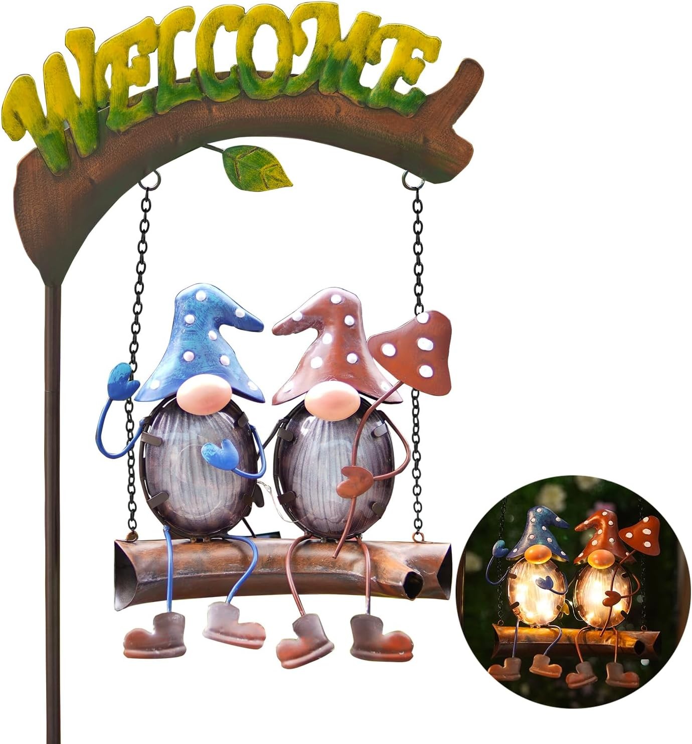 HONGLAND Solar-Powered Gnome Swing Garden Lights Outdoor Decor Funny Gift Idea