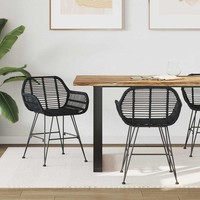 Esszimmerstuhl 2 Stk. Rattan Und Eisen Schwarz 55 X 50 X 74 Cm