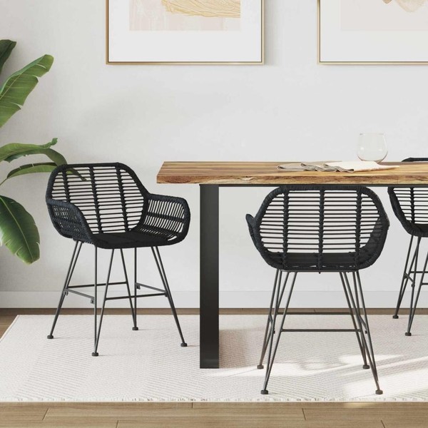 Esszimmerstuhl 2 Stk. Rattan Und Eisen Schwarz 55 X 50 X 74 Cm-image