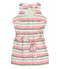 Ann Taylor LOFT Petites 8P Pink Gray Striped Linen  Halter Back A Line Sun Dress
