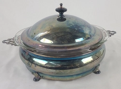 Vintage Pyrex 1.5 QT Silverplate Casserole Dish With Lid & Handles