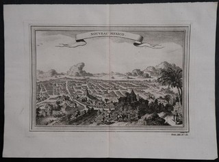 MEXICO CITY MEXICO 1750 BELLIN UNUSUAL ANTIQUE COPPER ENGRAVED CITY VIEW