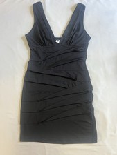 Nikibiki Black Bodycon Mini Dress M V-Neck Bandage Style Ruched Sleeveless Party