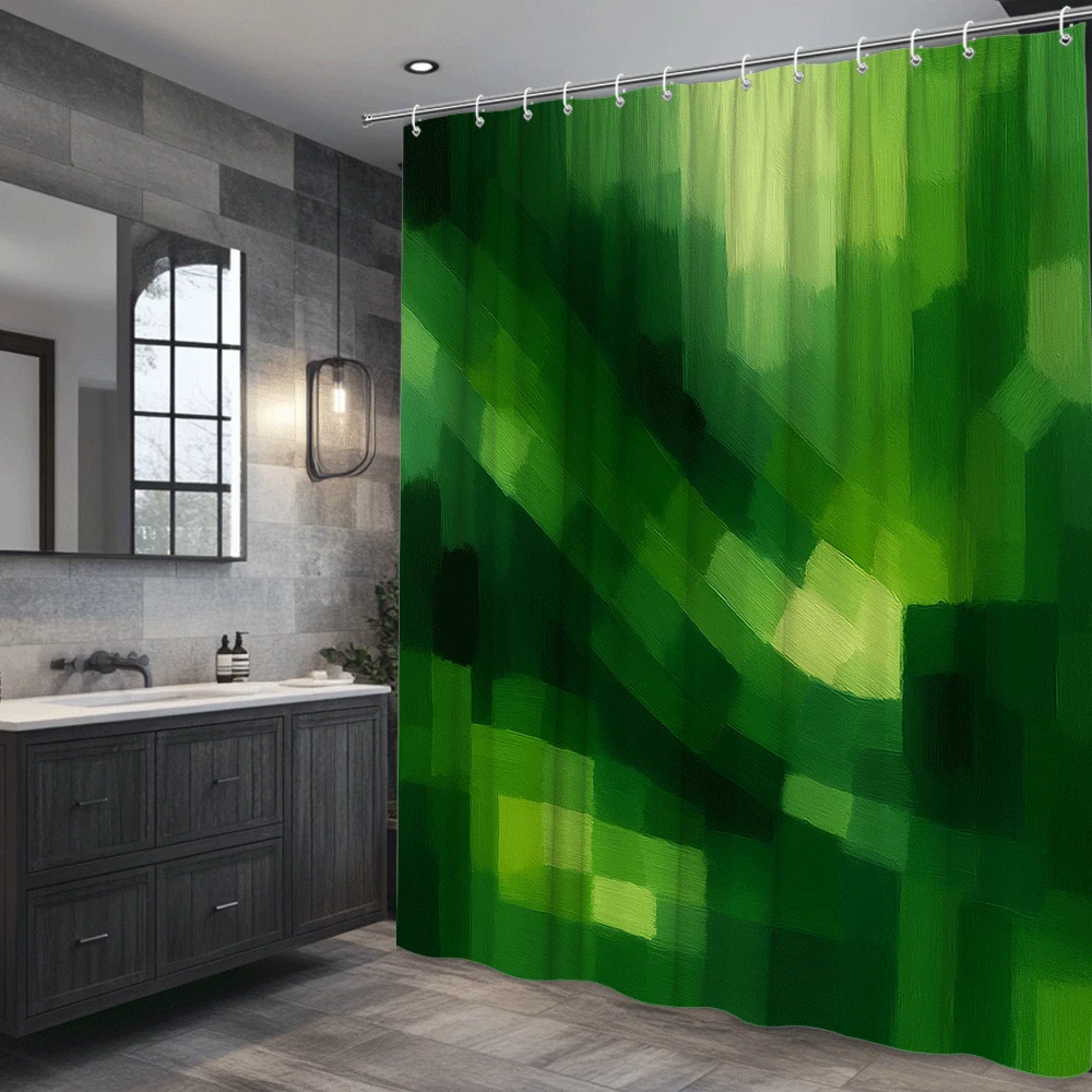 AWERT Cortina De Ducha Bohemia Con Ganchos, Arco De Sol, Hojas Verdes, Cortina De Ducha De