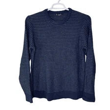 Smartwool Ripple Ridge Tick Stitch Men Medium Crew Sweater Blue Merino Wool Knit