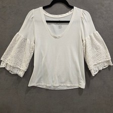 Top para mujer American Eagle con ojales de encaje manga campana blanco mediano Boho Cottagecore