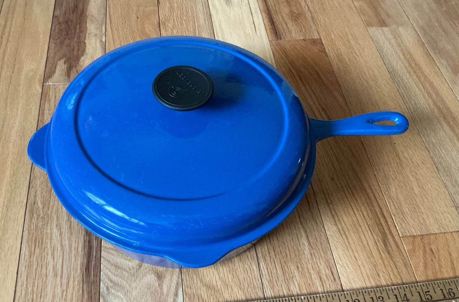 Le Creuset France Cast Iron Blue Enamel Covered Dutch Oven Fry Pan # 27