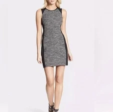 Eileen Fisher Ponte Knit Tweed Sheath Shift Stretch Dress Gray Black S Preppy