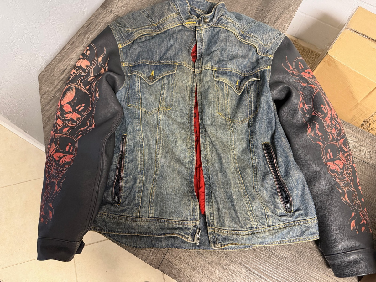 Vintage Strongarm Jacket Icon Moto Vintage Skulls Denim Leather 