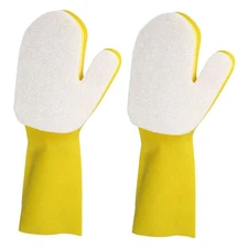 Waterproof Latex Cleaning Gloves 2Pcs with Nonslip Sponge Scrubbers for Kitch...