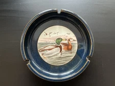 Vintage Otagiri Japan Blue Ceramic Ashtray Mallard Ducks Mid Century 5”