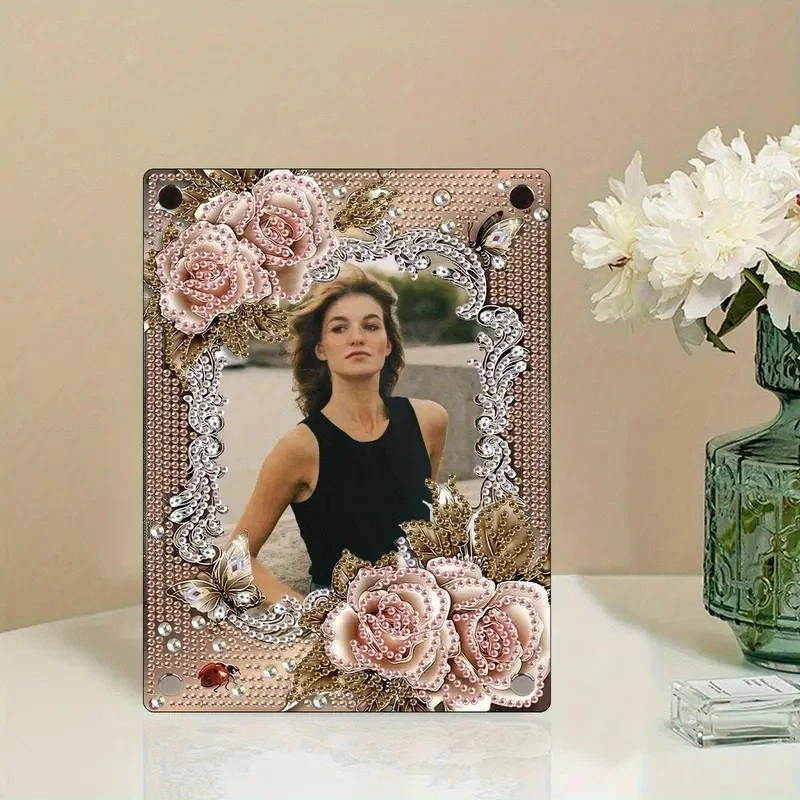 Floral Pink Roses, Butterfly Border Diamond Art Painting Frame COMPLETED, SEALED - Image 2 of 4