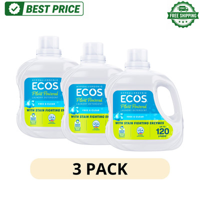 (3 Pack) ECOS Free Clear Laundry Detergent 110 fl oz, 120 Loads Hypoallergenic