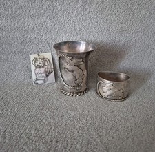 Ensemble de baptême Chambrat et fils timbale et rond de serviette lapin