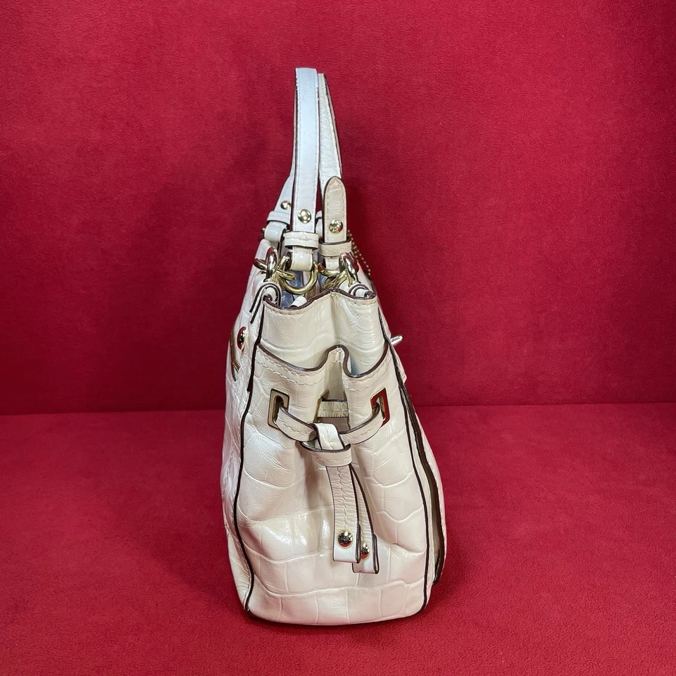 Coach Peyton Patent White Leather Shoulder Bag Embossed Faux Croc Tote #14514 - Image 2 of 4