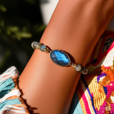 Natural Labradorite Stone Beaded 8mm Gemstone Crystal Healing Stretch Bracelet