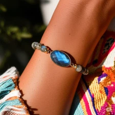 Natural Labradorite Stone Beaded 8mm Gemstone Crystal Healing Stretch Bracelet