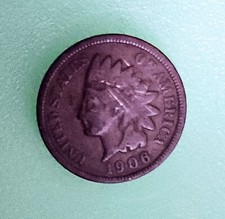 1906.  United States One Cent   "INDIAN HEAD "  Coin.   ⛺.