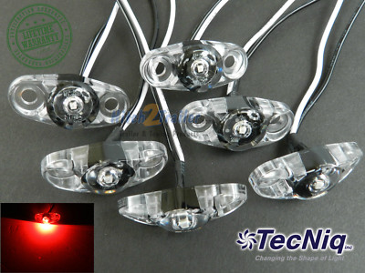 6 - TecNiq Clear/ Red LED light Clearance Marker Trailer Truck Surface 2 wire