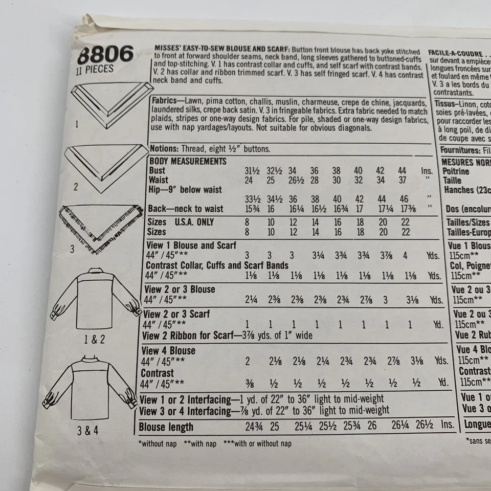Blusas cachecol femininas vintage anos 1980 simplicidade padrões de costura 8806 tops KK 8-14 - Imagem 4 de 4