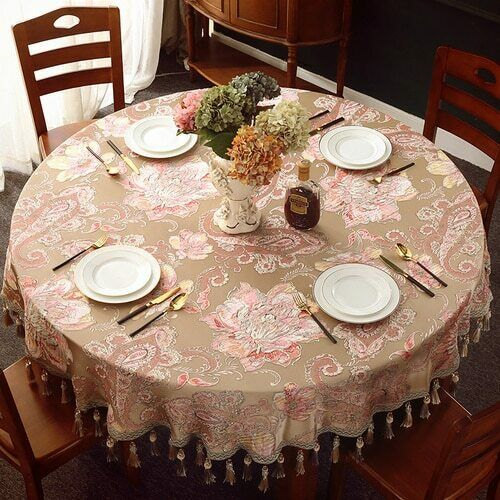 Luxus Runde Tischdecke Jacquard Runde Tischabdeckung mit Quaste bestickt - Bild 17 von 18