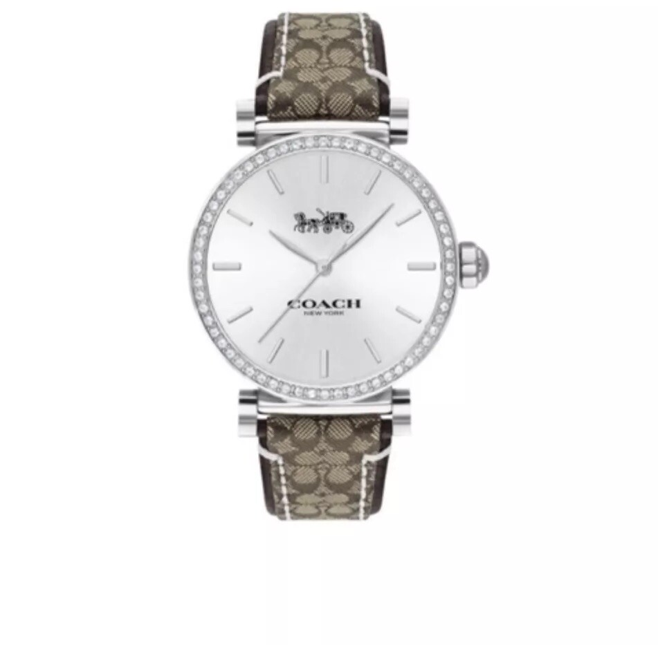 Coach Madison 14503549 Brown Signature Silver Dial Glitz Bezel
