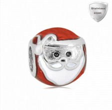 Stainless European Charm Bead Santa Claus Christmas Enamel fits Bracelet Jewelry