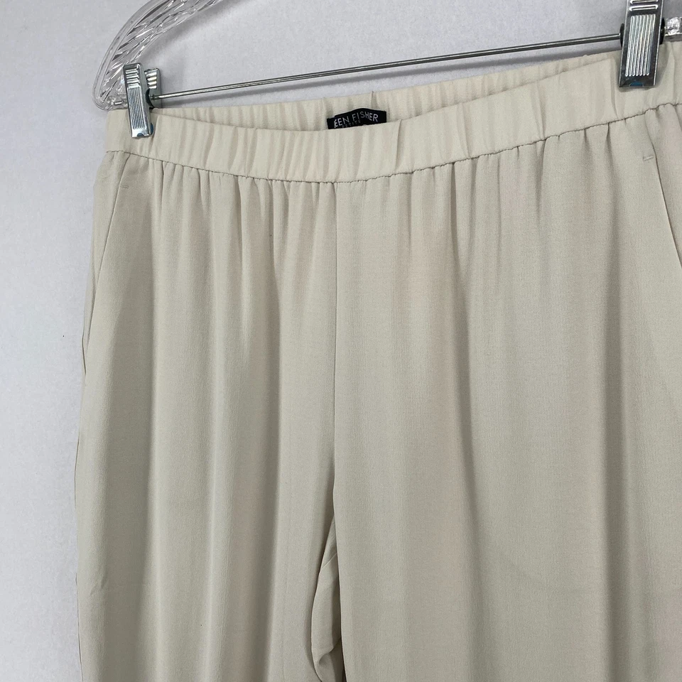 EILEEN FISHER Pant PM Silk Georgette Crepe System Slouch Taper Ankle Off White - Image 2 of 4