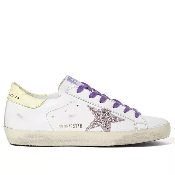 Golden Goose White Super-Star sneakers with glitter star and yellow heel tab  36 | eBay