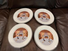 Set (4) Villeroy & Boch DESIGN NAIF PATTERN Fireside Scene SALAD PLATES