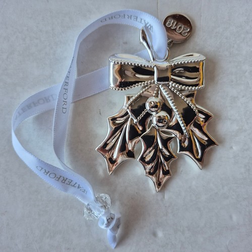 2019 Waterford Silver-Plate HOLLY 40035215 Christmas Ornament w/Year Tag. In Box - Picture 3 of 22