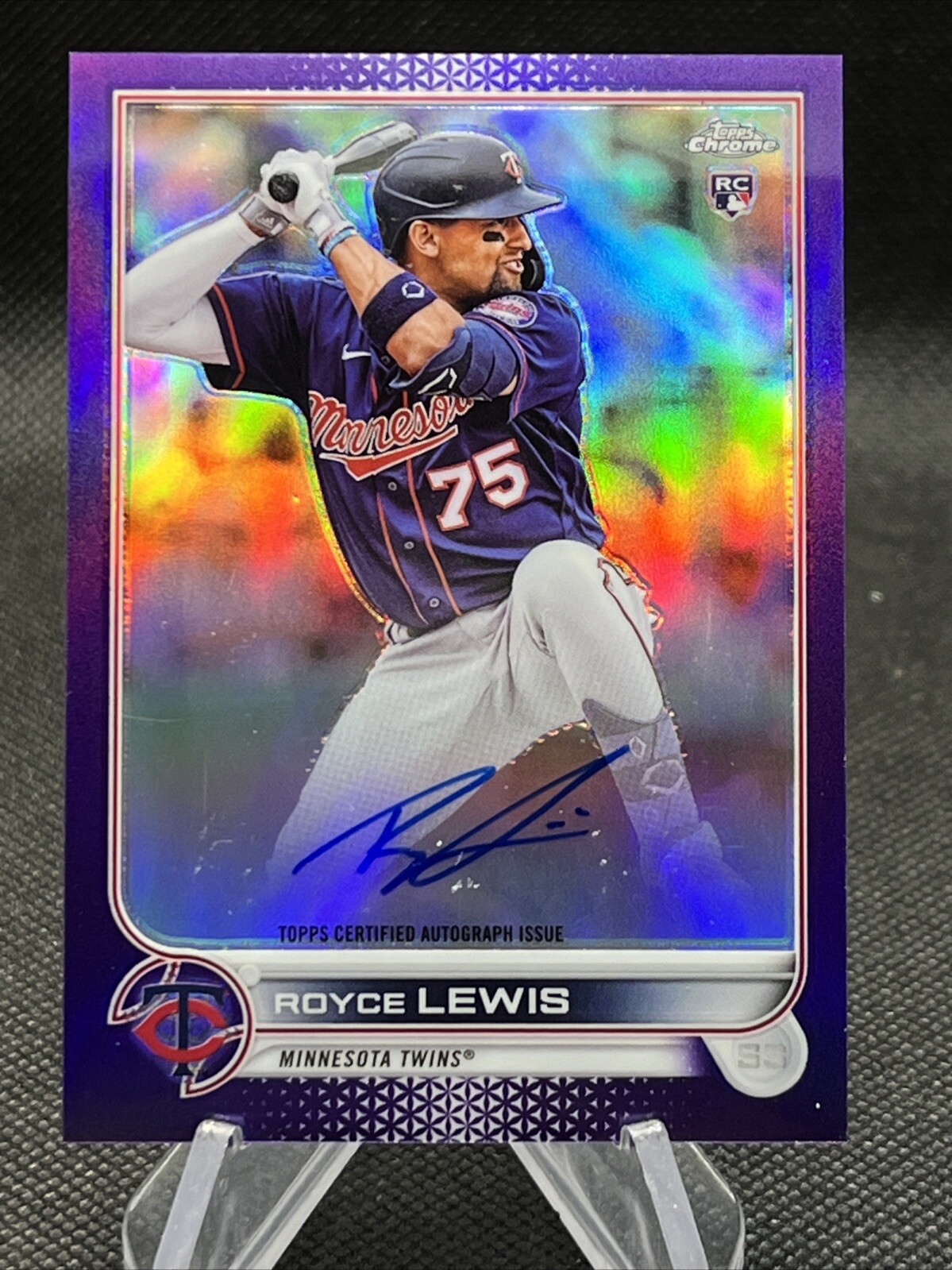 ROYCE LEWIS 2022 TOPPS CHROME PURPLE REFRACTOR ROOKIE CARD AUTO #RA-RL /250